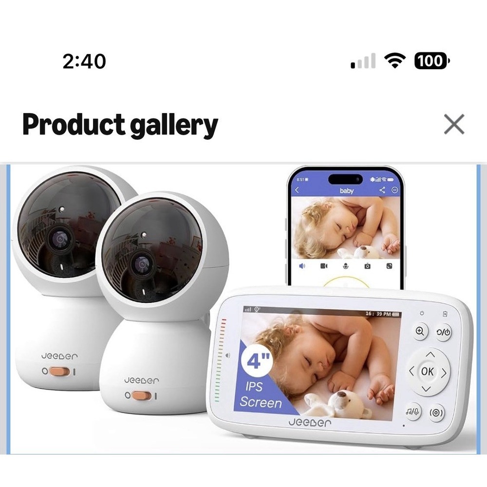 12N32/ 1080P WiFi Baby Monitor with 2 Cameras Audio4"IPS Display 2.4GHz Wifi,Pan